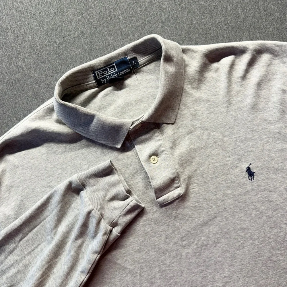 Polo Ralph Lauren Mens Large Long Sleeve Heather Grey Pony Logo Polo Shirt L